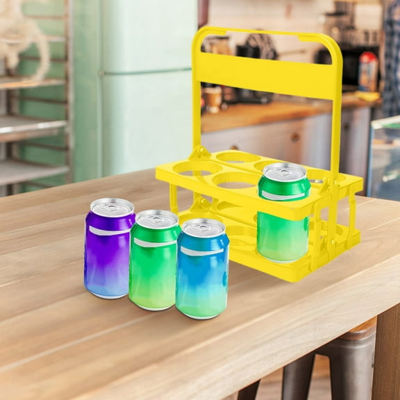 Foldable Six Bottle Plastic Beer Carrier with Comfortable Handle, Space Saving Drink Holder Rack for Cars Bars Outdoor Picnic