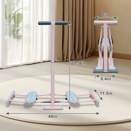 Foldable Ski Machine Pink Steel Simulated Ski Trainer with Adjustable Pedals for Home Workout Pelvic Floor Training