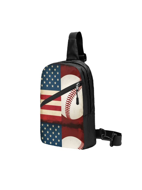 Foldable Sling Backpack Packable Daypack Baseball America Flag Collapsible Crossbody Shoulder Bag