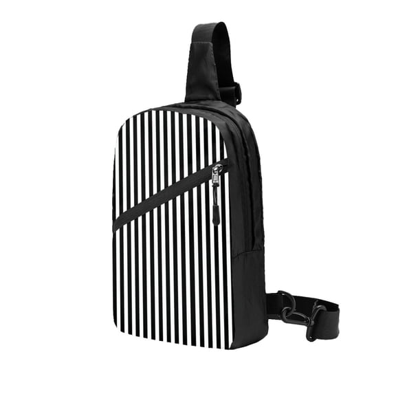 Foldable Sling Backpack Packable Daypack Black And White Stripes Collapsible Crossbody Shoulder Bag