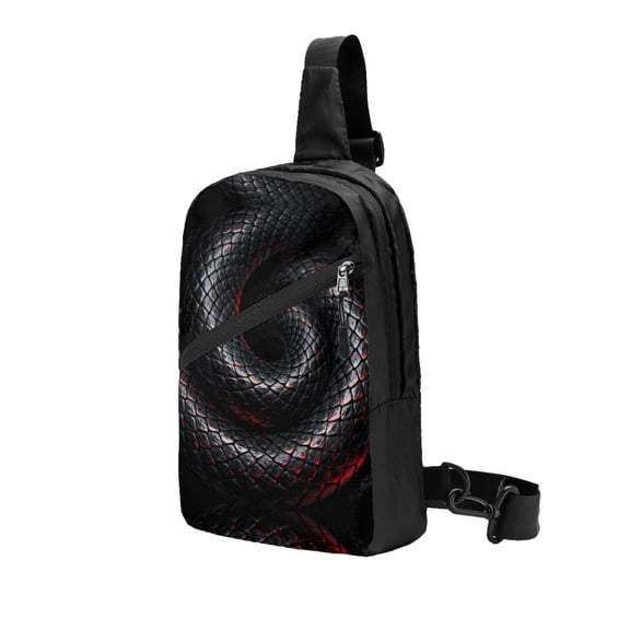 Foldable Sling Backpack Packable Daypack Black Snakeskin Collapsible Crossbody Shoulder Bag