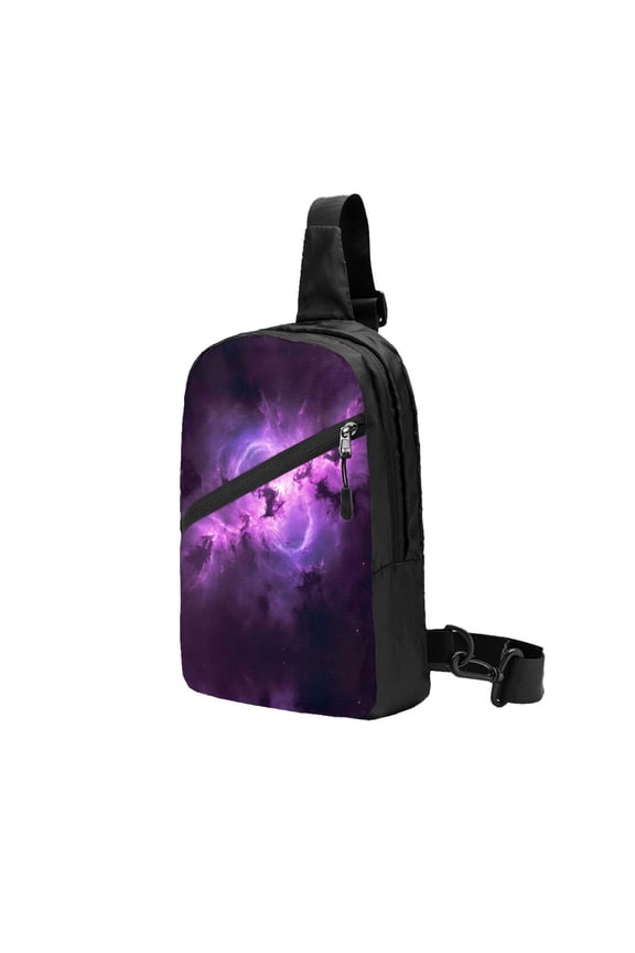Foldable Sling Backpack Packable Daypack Nebula Purple Galaxy Pattern Collapsible Crossbody Shoulder Bag
