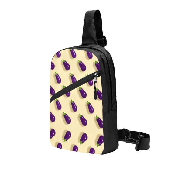 Foldable Sling Backpack Packable Daypack Purple Eggplant Pattern Collapsible Crossbody Shoulder Bag