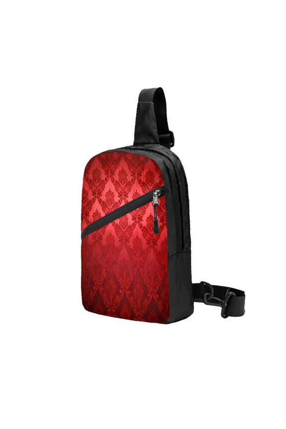 Foldable Sling Backpack Packable Daypack Red Damask Collapsible Crossbody Shoulder Bag