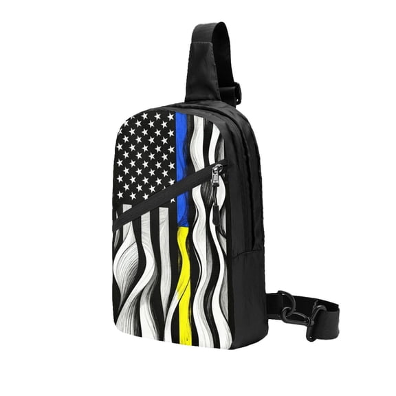 Foldable Sling Backpack Packable Daypack Thin Blue Gold Line Flag Collapsible Crossbody Shoulder Bag