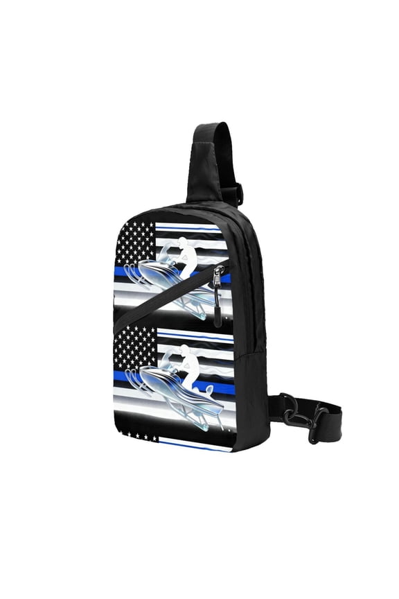 Foldable Sling Backpack Packable Daypack Thin Blue Line Flag Platinum Snowmobile Collapsible Crossbody Shoulder Bag