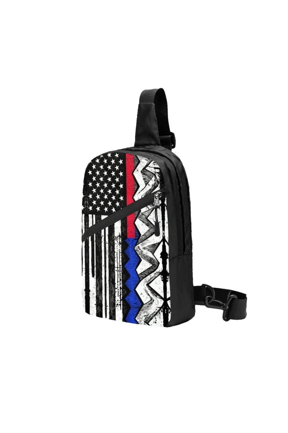 Foldable Sling Backpack Packable Daypack Thin Red Blue Line Flag Collapsible Crossbody Shoulder Bag