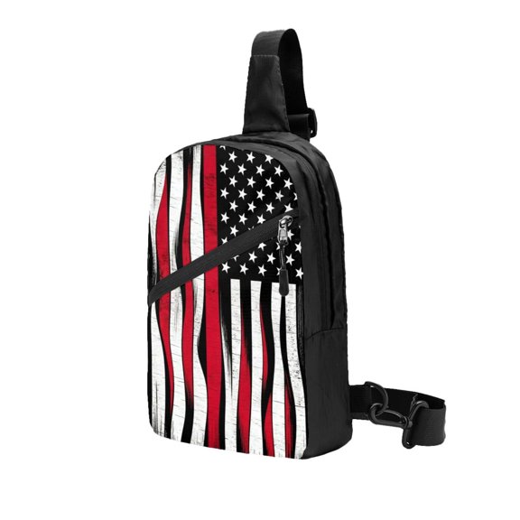 Foldable Sling Backpack Packable Daypack Thin Red Firefighter Line Pattern Collapsible Crossbody Shoulder Bag