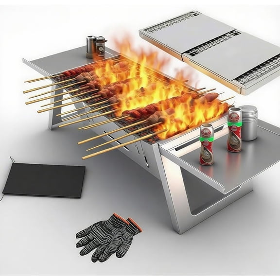 Foldable Small Charcoal Grill - Stainless Steel & High - Temp Resistant, Perfect for 2-3 Outdoor Enthusiasts! Ideal for Camping, BBQs, Picnics & Tailgating, Super Portable Yakitori Grills