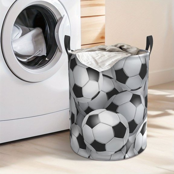 Foldable Soccer Balls Pattern Laundry Hamper: Portable Oxford Cloth Basket with Sturdy Handle for Easy Storage