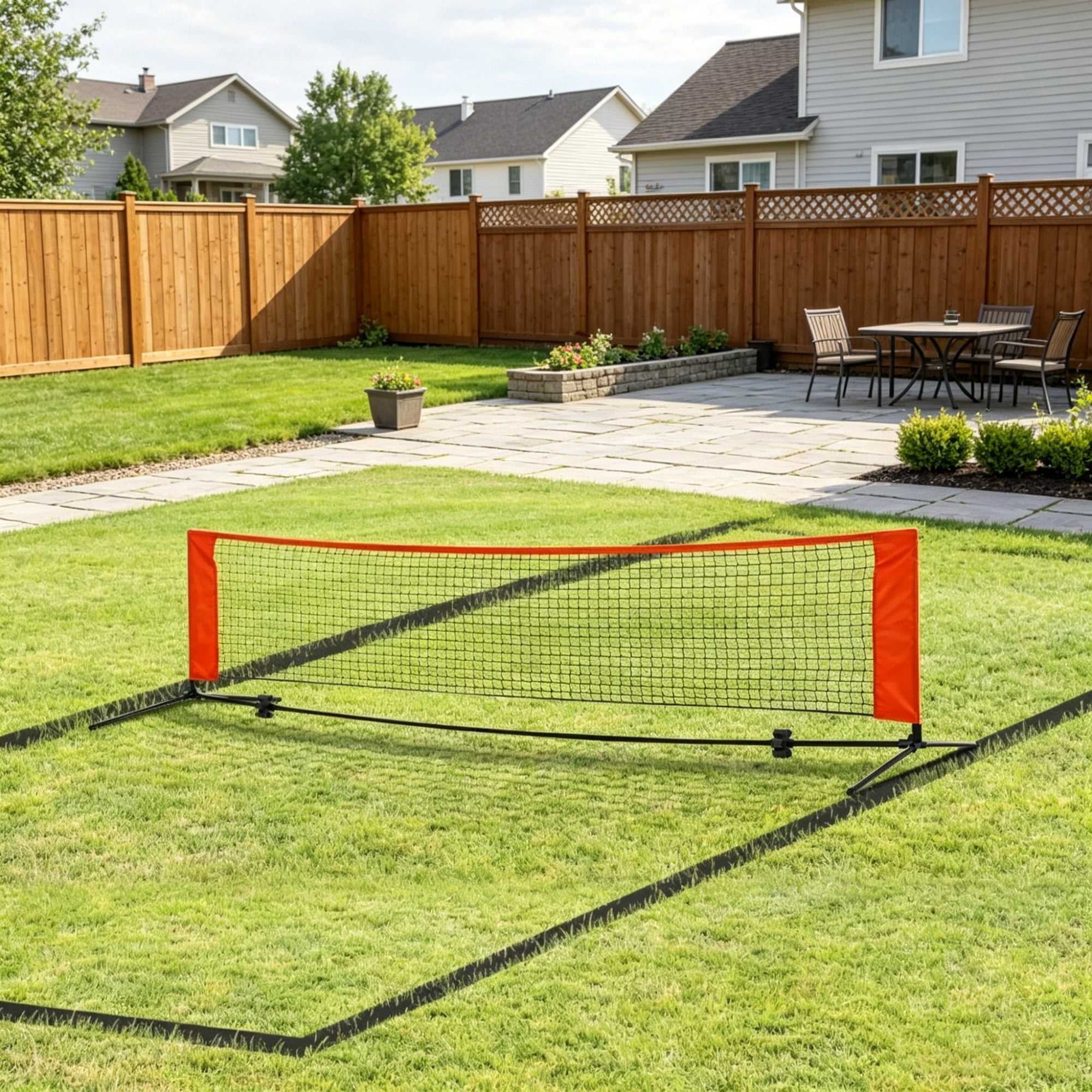 Foldable Soccer Tennis Training Net for 2 Players, Multi-Sport Football Badminton Practice Net Metal Frame with Carry Storage Bag Easy Portable