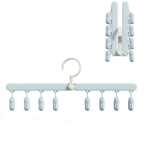 Foldable Sock Hanger, 8 Clips Light Blue, 1 Pack Foldable Drying Rack for Home Balcony, for Baby Underwear and Socks Drying