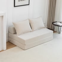 Foldable Sofa Bed Sleeper Lounge Chair with Pillow Floor Mattress Floor Couch with Backrest for Living Room/Dorm/Guest Room/Home Office, Twin (Beige)