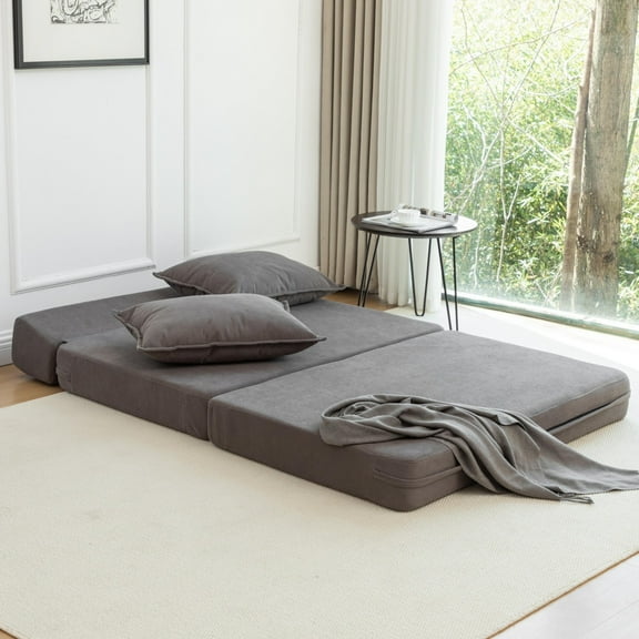 Foldable Sofa Bed Sleeper Lounge Chair with Pillow Floor Mattress Floor Couch with Backrest for Living Room/Dorm/Guest Room/Home Office, Twin (Gray)