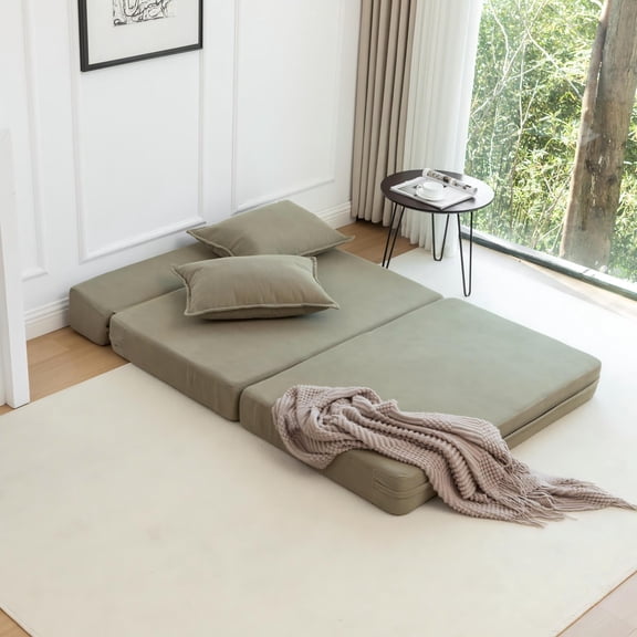 Foldable Sofa Bed Sleeper Lounge Chair with Pillow Floor Mattress Floor Couch with Backrest for Living Room/Dorm/Guest Room/Home Office, Twin (Green)