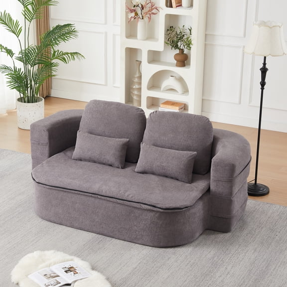 Foldable Sofa Bed, 75" Convertible Sleeper Couch with Blanket & Pillows, Floor Lounge for Living Room Studio,Grey.