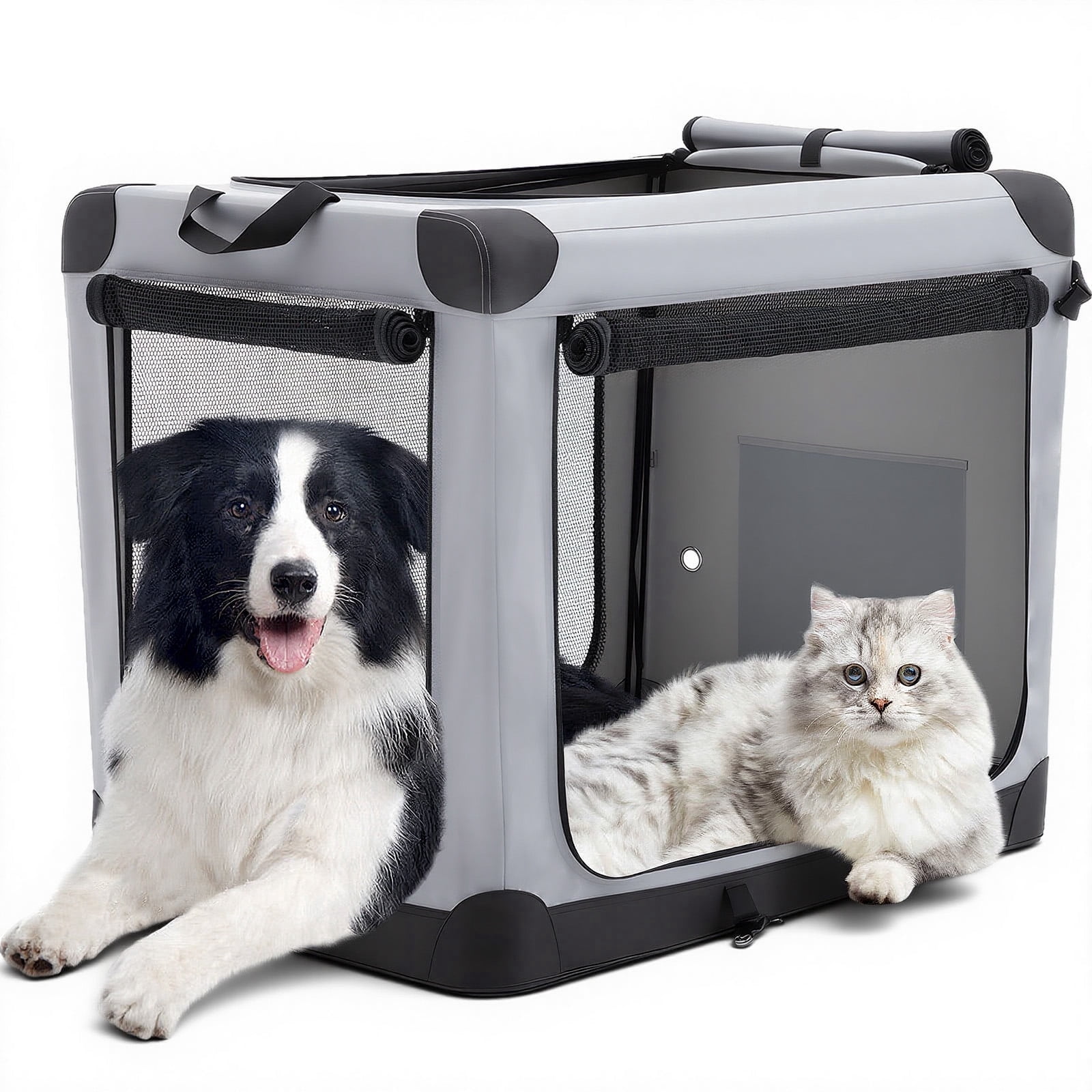 Foldable Soft Dog Crate, 600D Oxford Fabric, Portable Pet Kennel with 3 ...