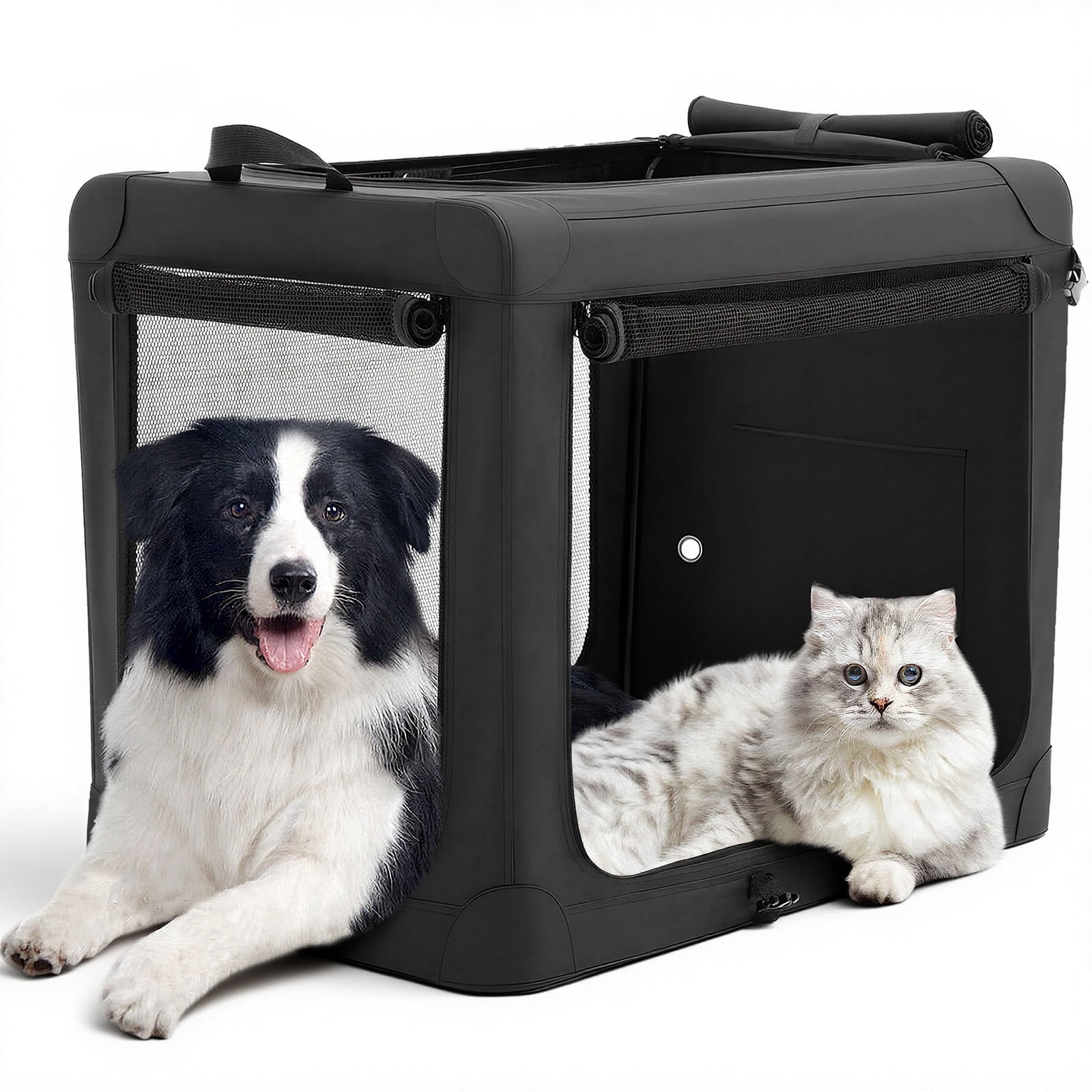 Foldable Soft Dog Crate, 600D Oxford Fabric, Portable Pet Kennel with 3 ...