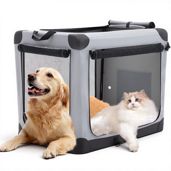 Foldable Soft Dog Crate, 600D Oxford Fabric, Portable Pet Kennel with 3 ...