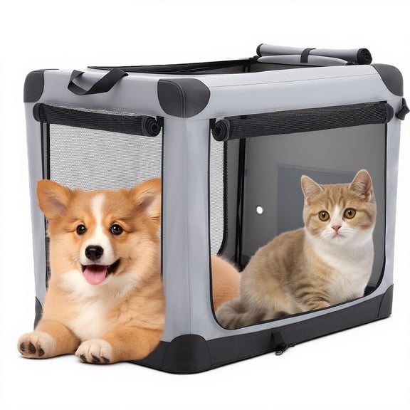 Foldable Soft Dog Crate, 600D Oxford Fabric, Portable Pet Kennel with 3 Doors, Indoor & Outdoor Use for Small to Extra Large Dogs