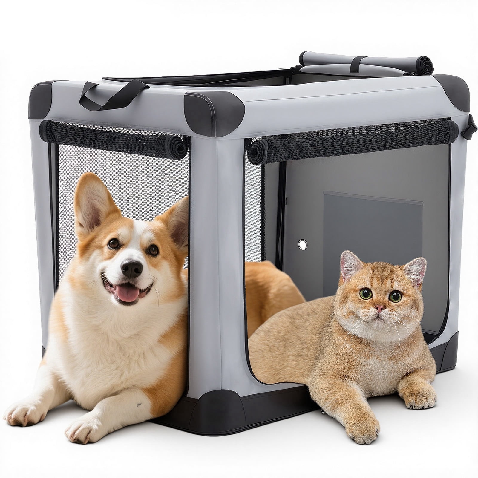 Foldable Soft Dog Crate, 600D Oxford Fabric, Portable Pet Kennel with 3 ...
