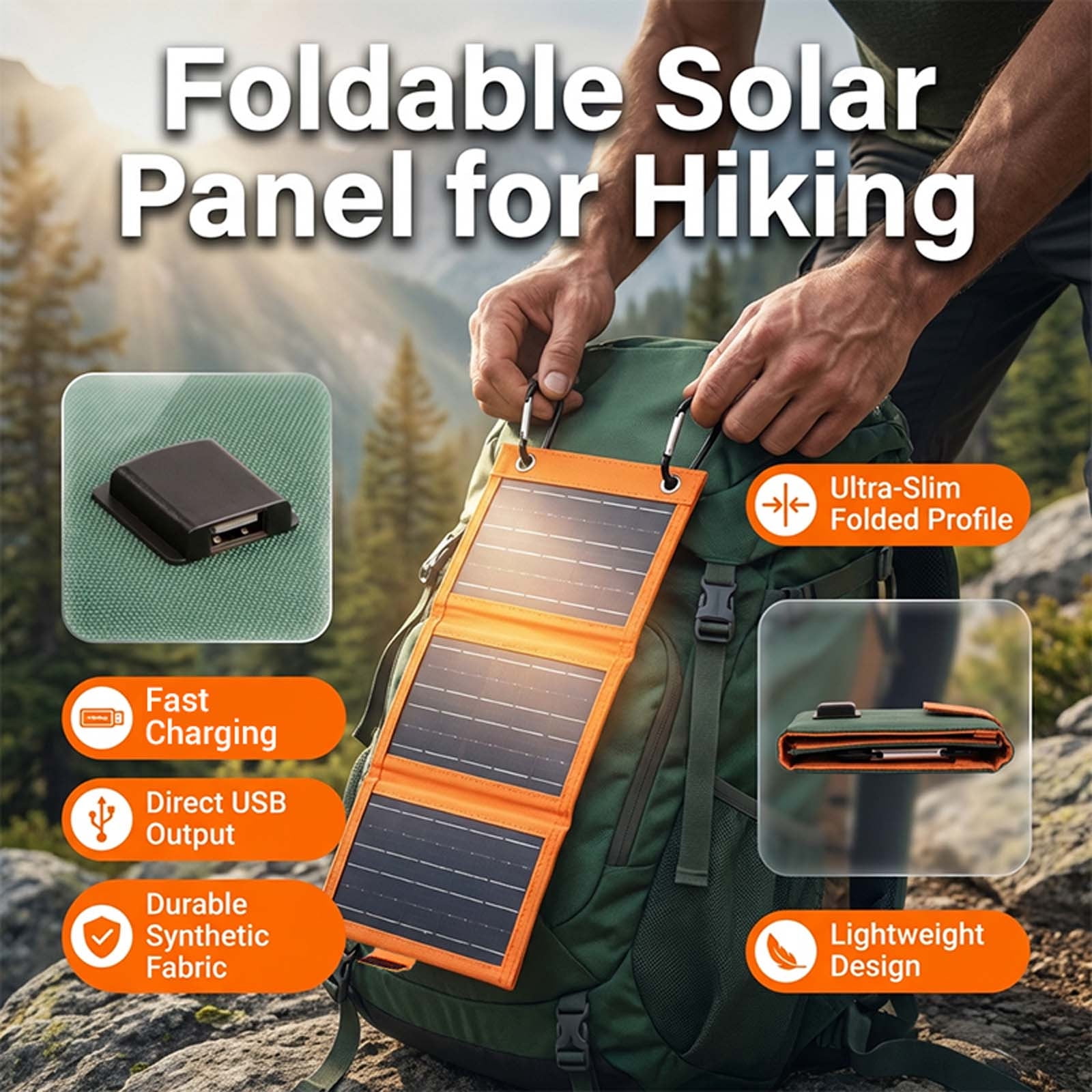 Foldable Solar Panel Charger, 10W Portable Rechargeable USB Power Bank ...