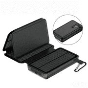 Foldable Solar Power Bank, Portable Solar Charger with 4 Solar Panels, Waterproof External Battery Pack with Dual USB & Carabiner for Camping Hiking Emergency