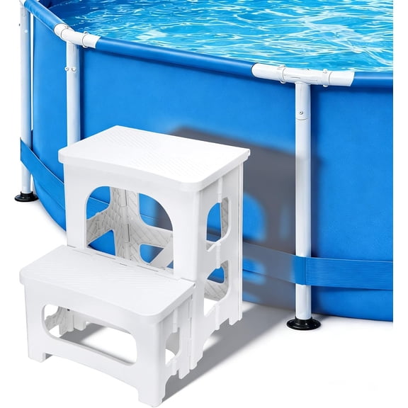 Foldable Spa Hot Tub Steps, Non-Slip 2 Step Stool Pool Ladder, Universal Spa Steps Hot Tub Stairs for Outdoor Indoor Deck Patio Steps Accessories, White
