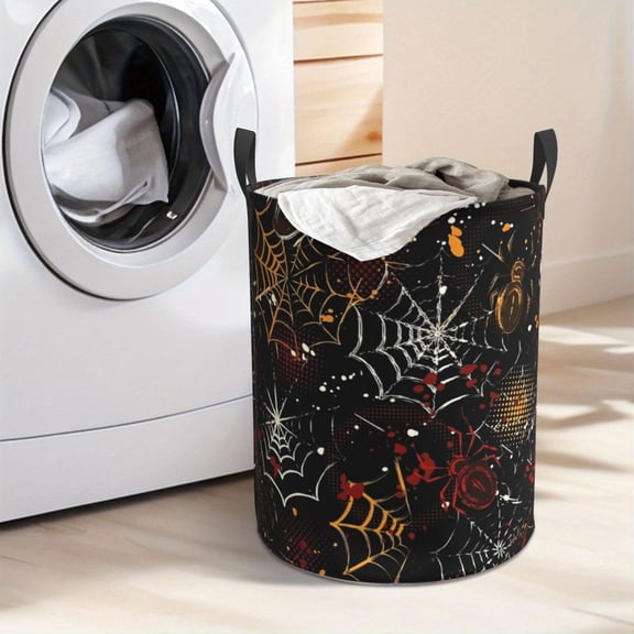 Foldable Spider Web Halloween Laundry Hamper: Portable Oxford Cloth Basket with Sturdy Handle for Easy Storage