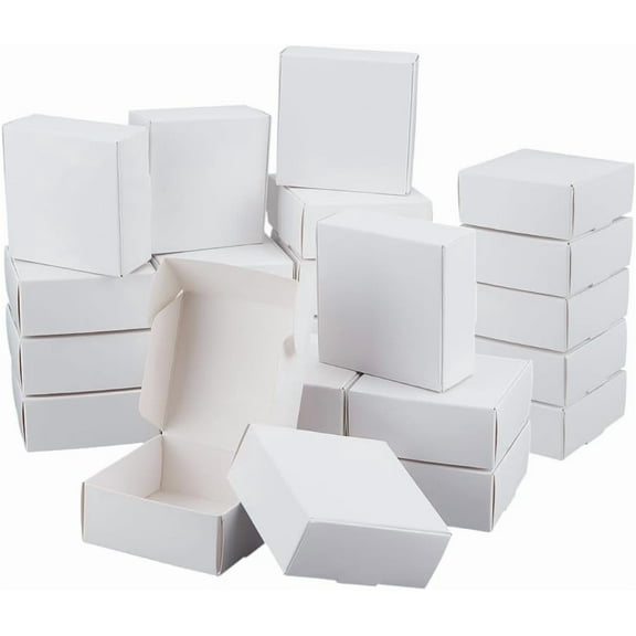 Foldable Square Paper Storage Gift Boxes Paper Packaging Cases White 8.5x8.5x3.5cm