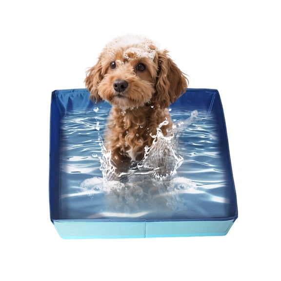 Foldable Square Pet Pool, Portable Bath Tub for Dogs and Cats, Indoor Outdoor Collapsible Pet Bathing Pool, Small Swimming Pool for Small Pets, Blue, PVC, Lightweight, Easy Fold Storage