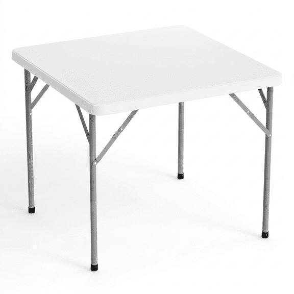 Foldable Square Table 34 Inches Portable Design, Sturdy Folding Legs for Card Games Puzzles Parties Dining Workspace Indoor and Outdoor, White