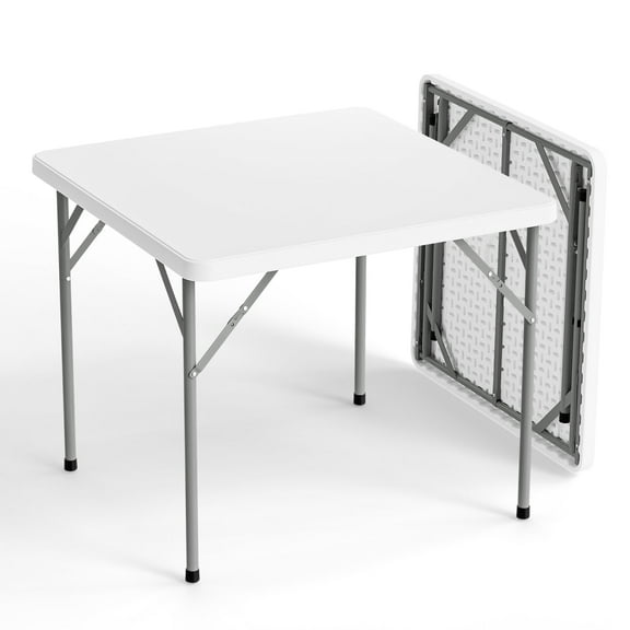Foldable Square Table 34 Inches Portable Design, Sturdy Folding Legs for Card Games Puzzles Parties Dining Workspace Indoor and Outdoor, White