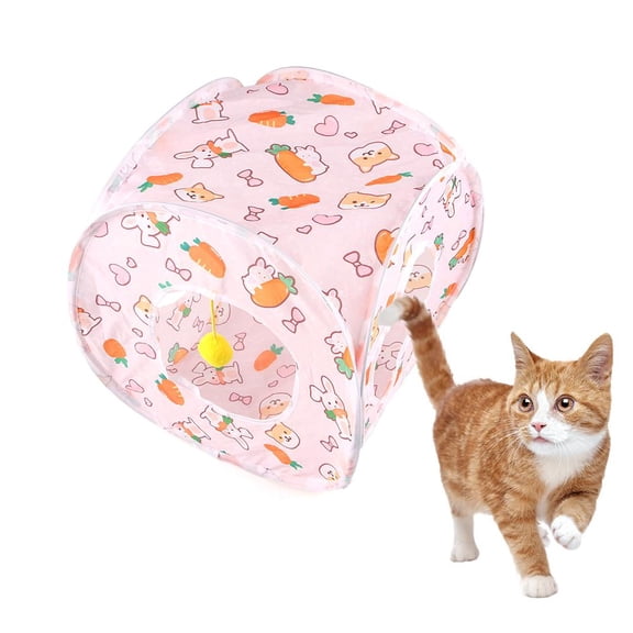 Foldable Square Tunnel Toy For Cats with Hanging Ball Pet Hideaway Cave For Indoor Kittens Interactive