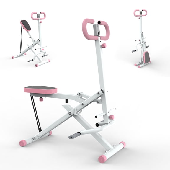 Foldable Squat Machine with Resistance Bands, Glutes Trainer for Full Body Workout, Home Gym Exercise Equipment, Pink