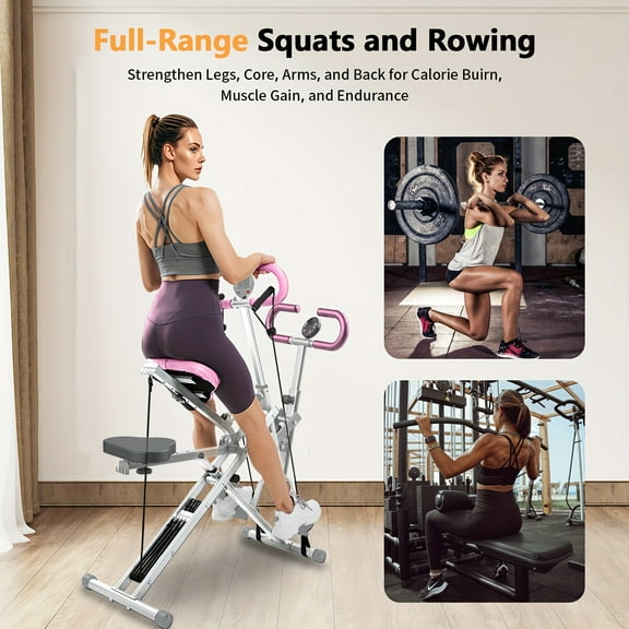 Foldable Squat & Rowing Machine for Women, Adjustable Resistance for Home Gym, 330LBS Capacity, Core Strength Training, Ab/Back/Leg Workout