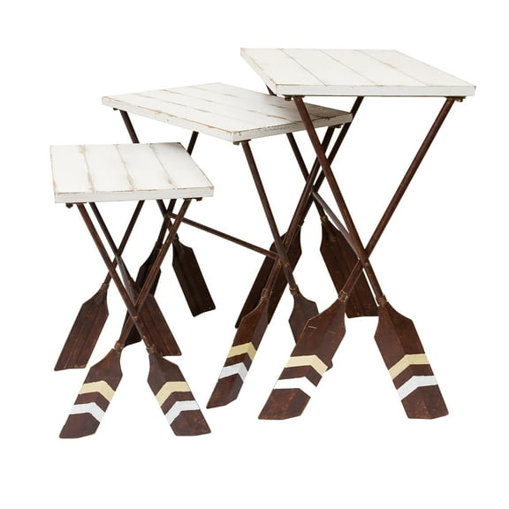 C&F Home Foldable Stacking Table, Set Of 3  Brown
