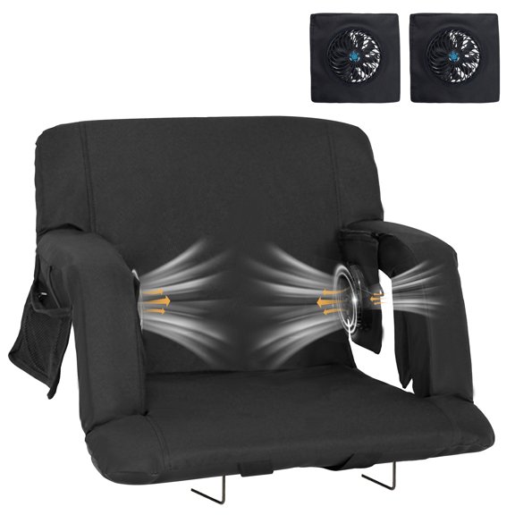Foldable Stadium Seat with 2 Cooling Fans 5 Speed Adjustable Bleacher Seat Cushion with Back Support for Outdoor Sports Concerts