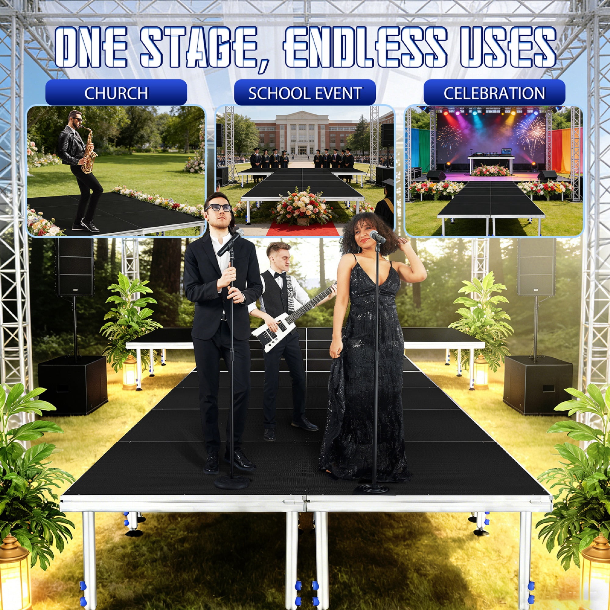 Foldable Stage Platform, 4×4ft Heavy Duty Modular Folding Stage with 24 ...