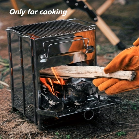 Foldable Stainless Steel BBQ & Wood Burning Camp Stove, Compact Portable Rocket Stove for Outdoor Camping & Bushcraft