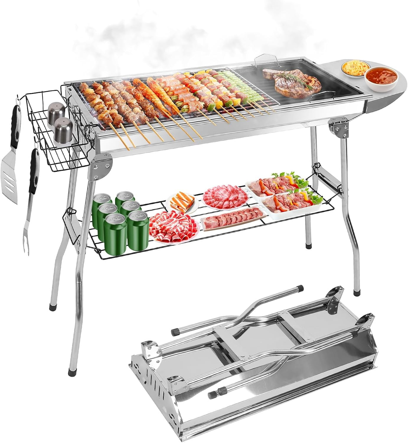 Foldable Stainless Steel Charcoal Grill for Outdoor Cooking