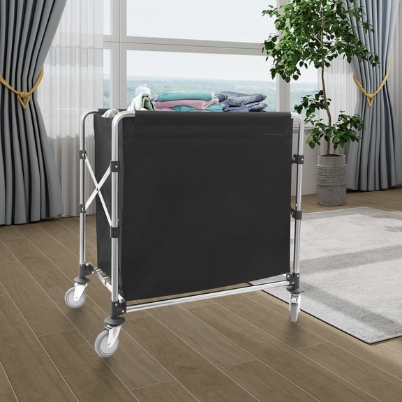 Foldable Stainless Steel Commercial Laundry Cart With Wheels Flexible Movement 87*50*92cm 220 lbs Capacity for Hotels, Apartments, Warehouses