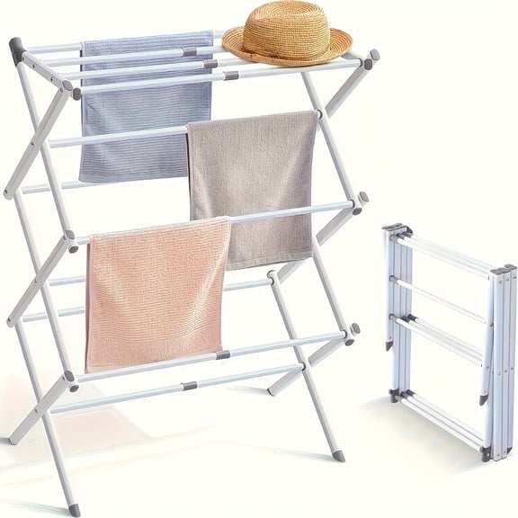 Foldable Stainless Steel Laundry Rack, Space-Saving Drying Rack with Shelves for Home Dorm Use