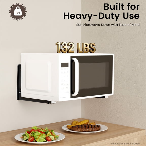 Foldable Stainless Steel Microwave Support Brackets 2 Pieces Set, Max Bearing Weight 60KG, Wall Mount Design for Kitchen Appliance Storage Layout