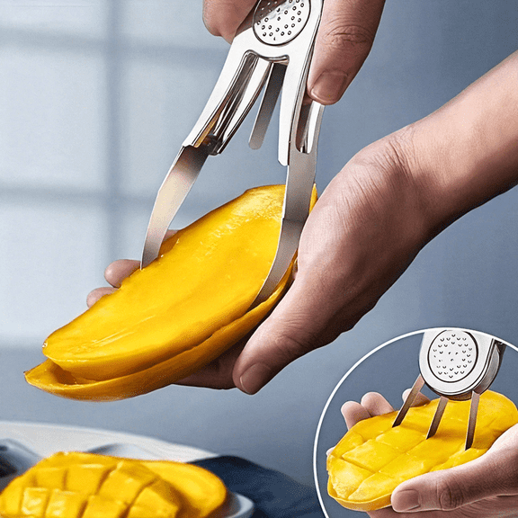 Foldable Stainless Steel Multi-Fruit Cutter Tool, Dual Mango Slicer & Watermelon Divider Peeling Knife, Practical Kitchen Gadget for Shop & Home Use, Comes with Free Storage Cloth