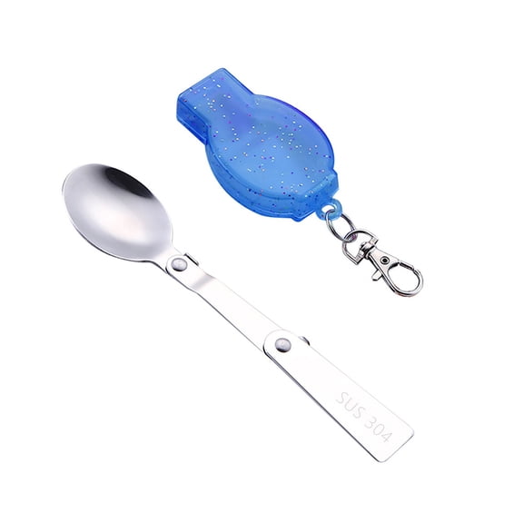 Foldable Stainless Steel Spoon with Plastic Case Portable Utensil for Camping Hiking Picnic Outdoor Travel Dining Accessory Blue 6 X 2"