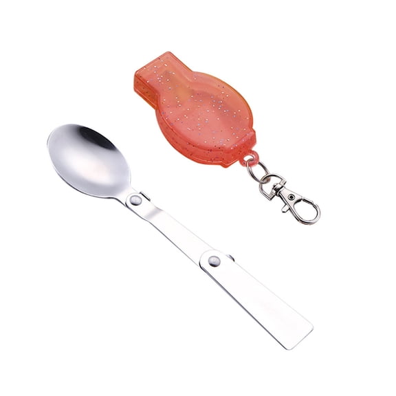 Foldable Stainless Steel Spoon with Plastic Case Portable Utensil for Camping Hiking Picnic Outdoor Travel Dining Accessory Orange 6 X 2"