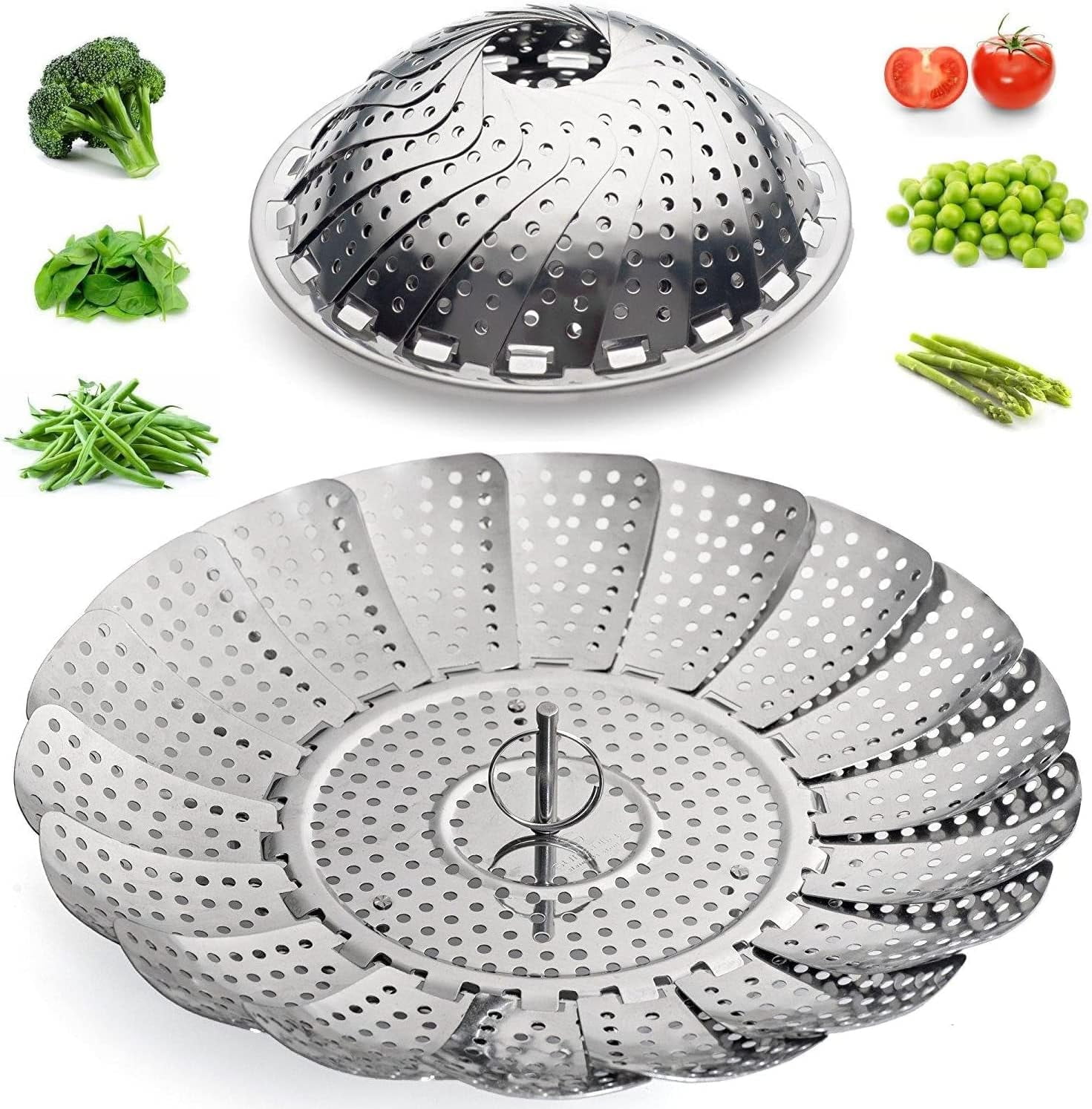  Foldable Stainless Steel Steamer Basket for Vegetables Expandable