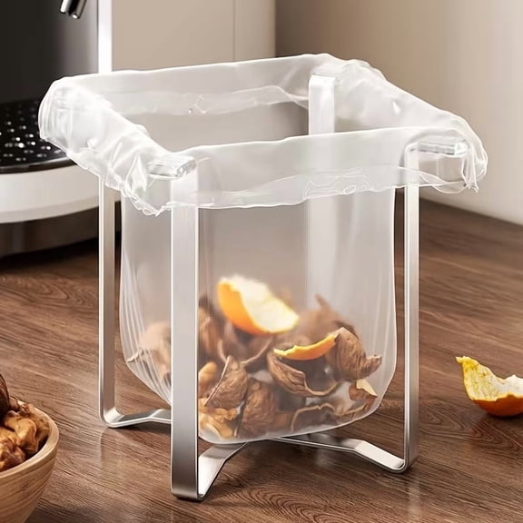 Foldable Stainless Steel Trash Can Rack for Countertop Desktop Bag Holder