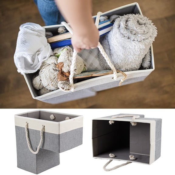 Foldable Stair Basket with Cotton Rope Handle,Fabric Wooden Staircase Storage Organizer Container Holder